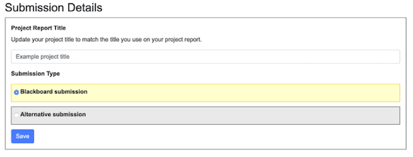 Form to enter details of submission type.
